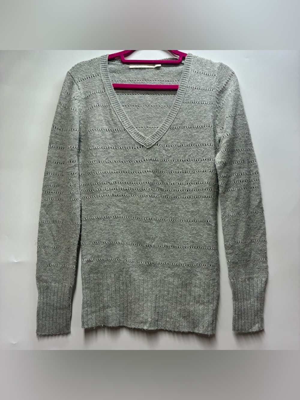 Vintage Y2K Old Navy Small Gray Lambs Wool Angora Rabbit V Neck Sweater Ribbed